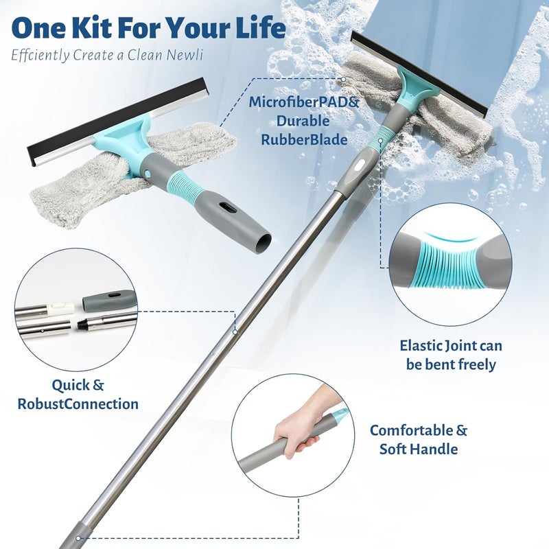 LANNIU 3-in-1 Detachable Broom and Mop Set Combo for House Cleaning, Collapsible Broom and Mop for RV Camping, Home, Dorm, Extension Pole, Window Squeegee, Grey - Image 5